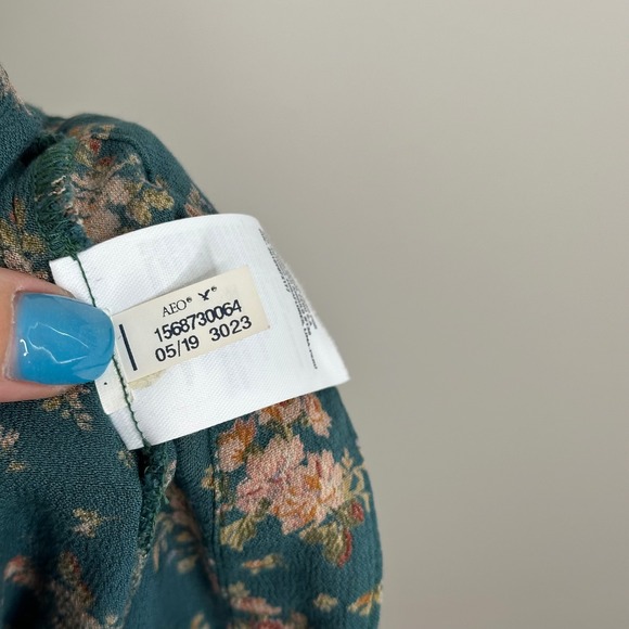 American Eagle Green Floral Print Mini Skirt Tie Waist‎ Women's Medium - Picture 7 of 7